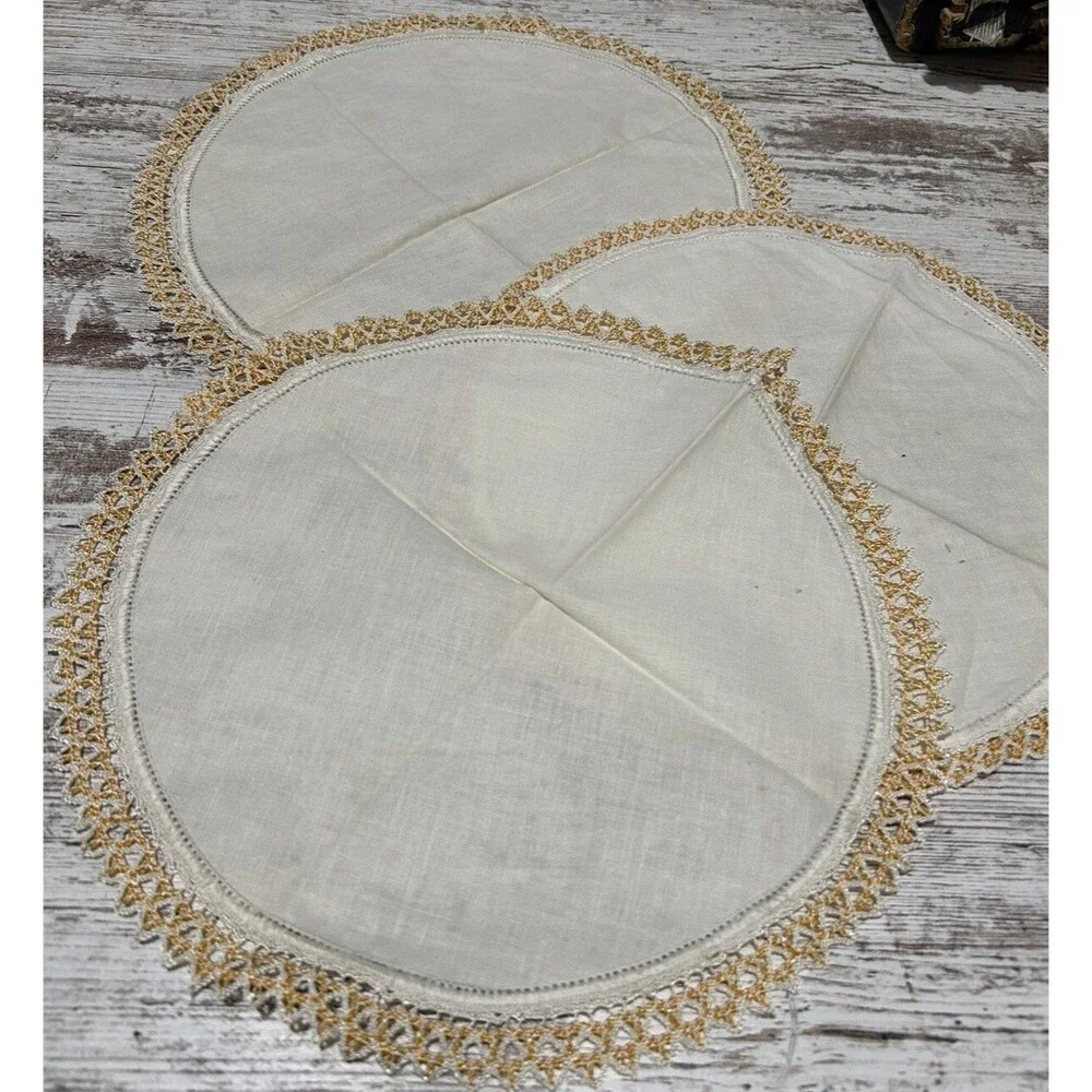 Vintage Doilies Lot Of 9 Mid Century Crochet Lace Round Some Polka Dot MCM